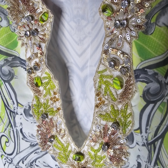 Genese women's white green gray yellow outfit top and bottom size 40/ M - Picture 3 of 12